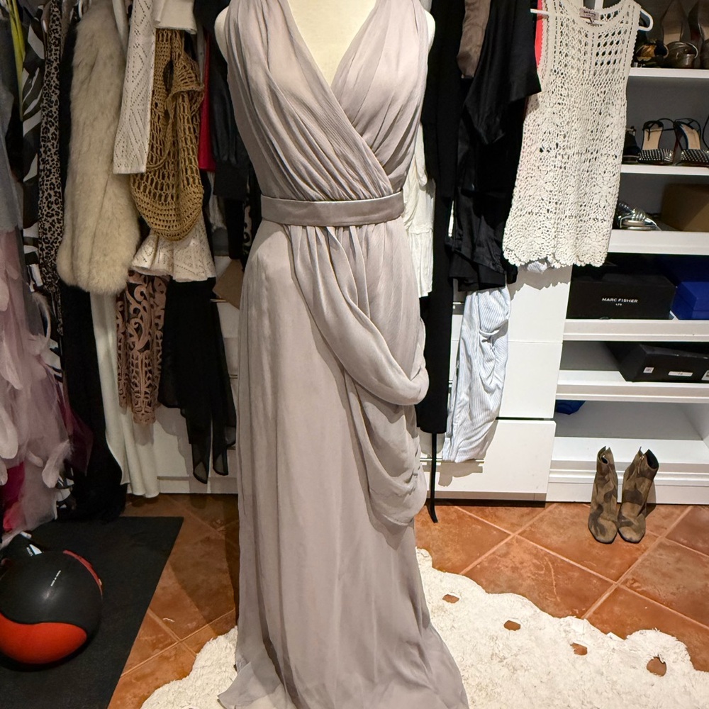Lela Rose Soft Gray Draped Maxi Dress